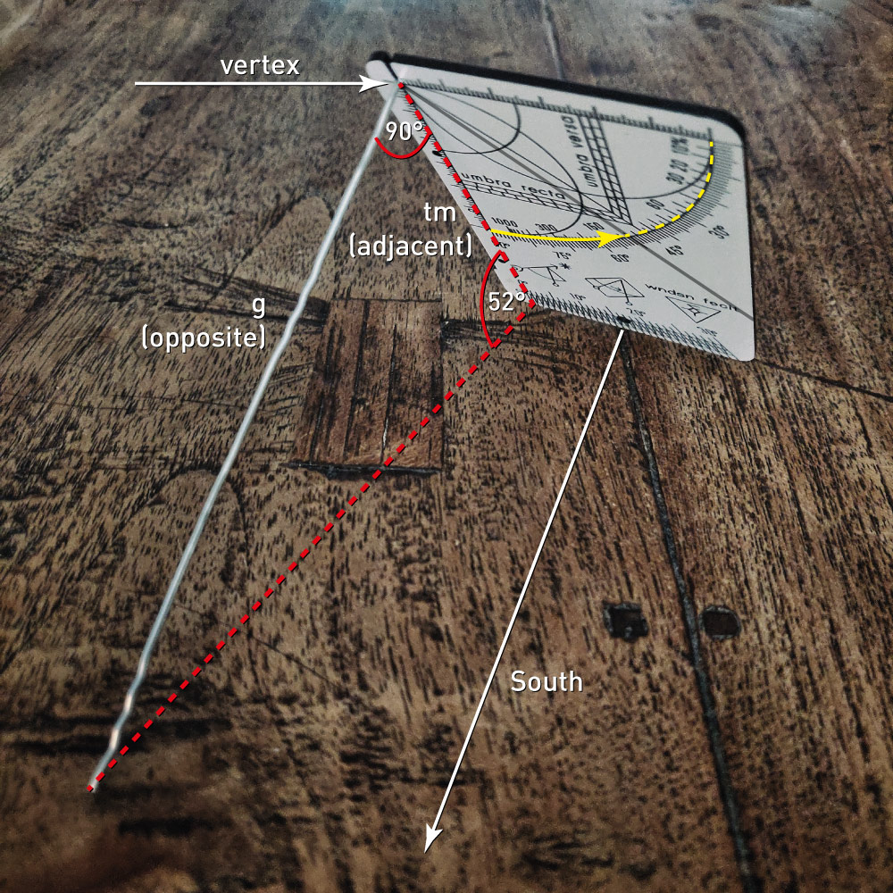 The Wndsn Telemeter Quadrant as an Equatorial Sundial at about 2:40 PM.
