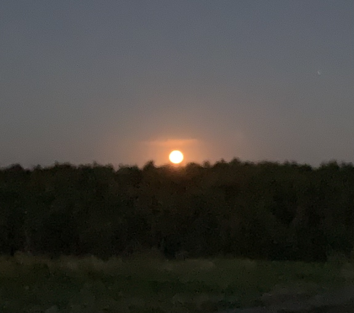 I don’t have a sharp photo of a sunrise, so here’s a moonrise.