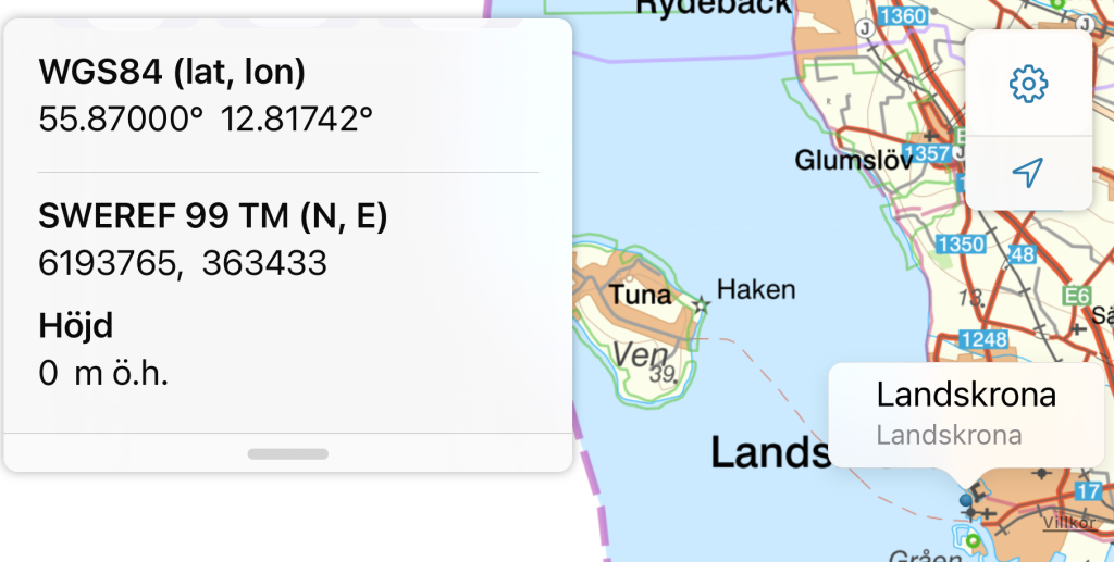 Figure 2. Coordinates of Landskrona harbor from SWEREF.