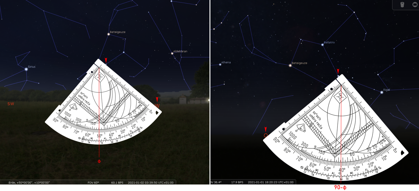 Figure 5: Projecting the position of a star onto the horizon.