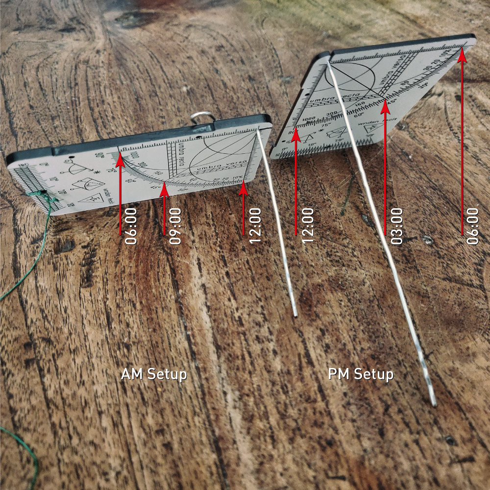 The Wndsn Telemeter Quadrant as an Equatorial Sundial set up for AM and PM.